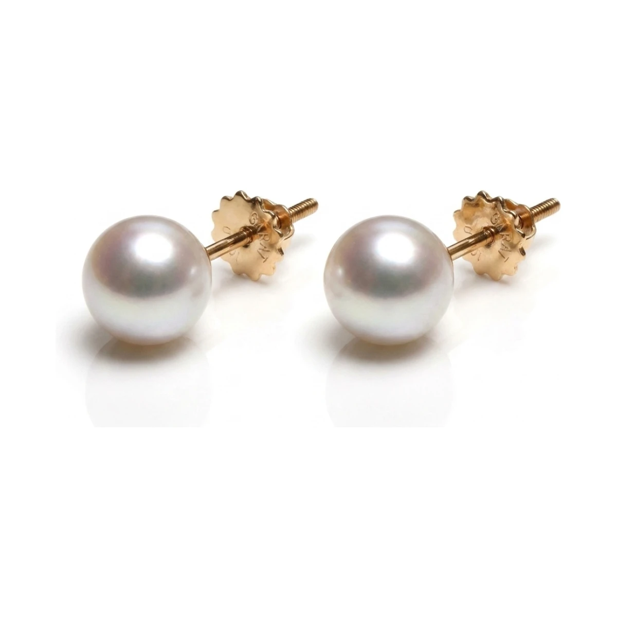 Akoya White Pearl Screw Stud Earrings  |  9ct Gold