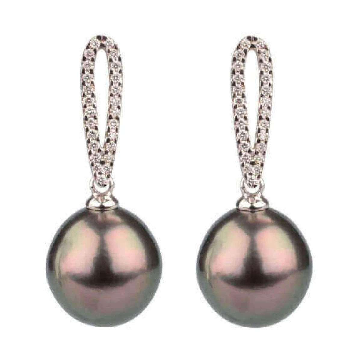 Tahitian Pearl & Diamond Drop Earrings  |  18ct White Gold