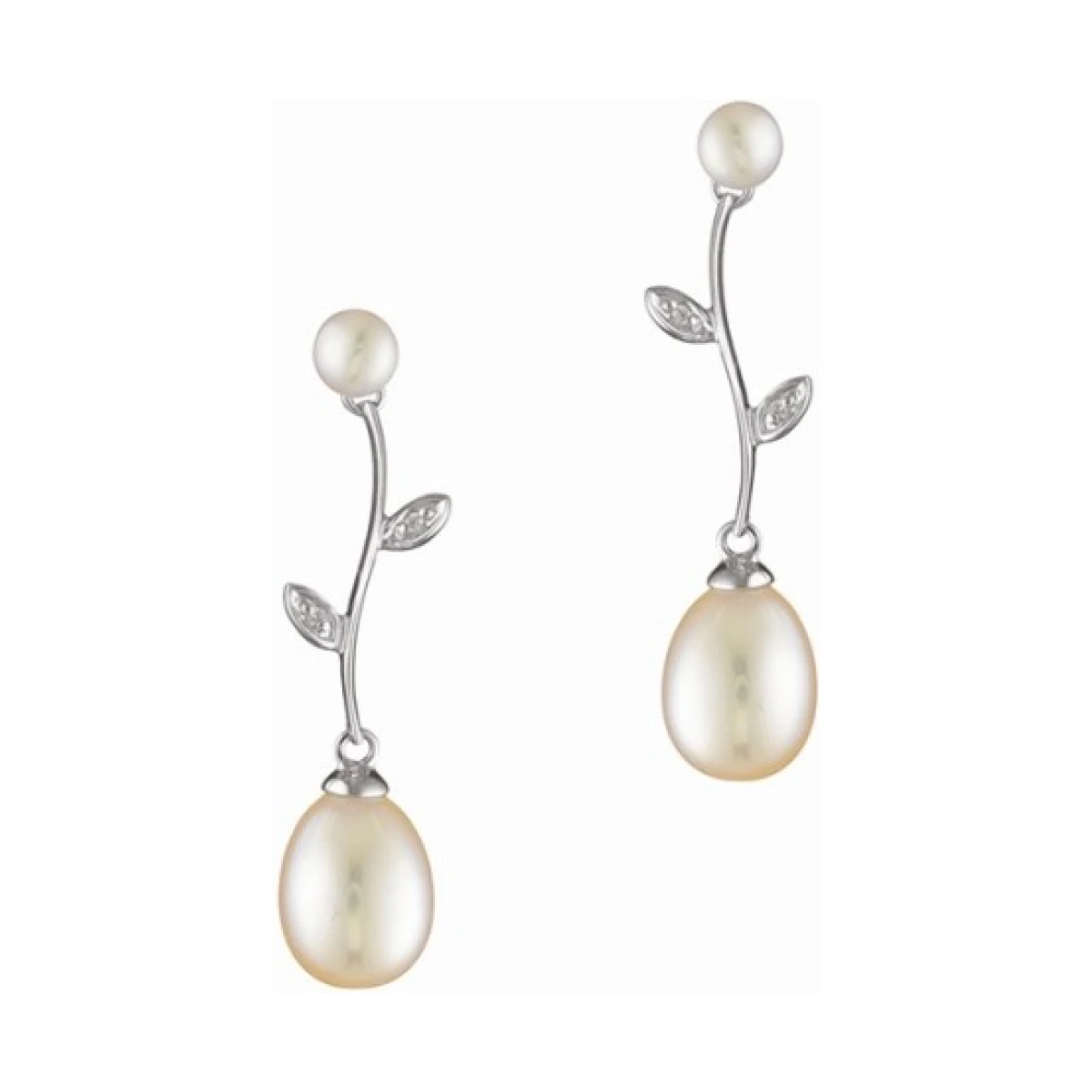 Freshwater Pearl Foliate Drop Earrings  |  9ct Gold