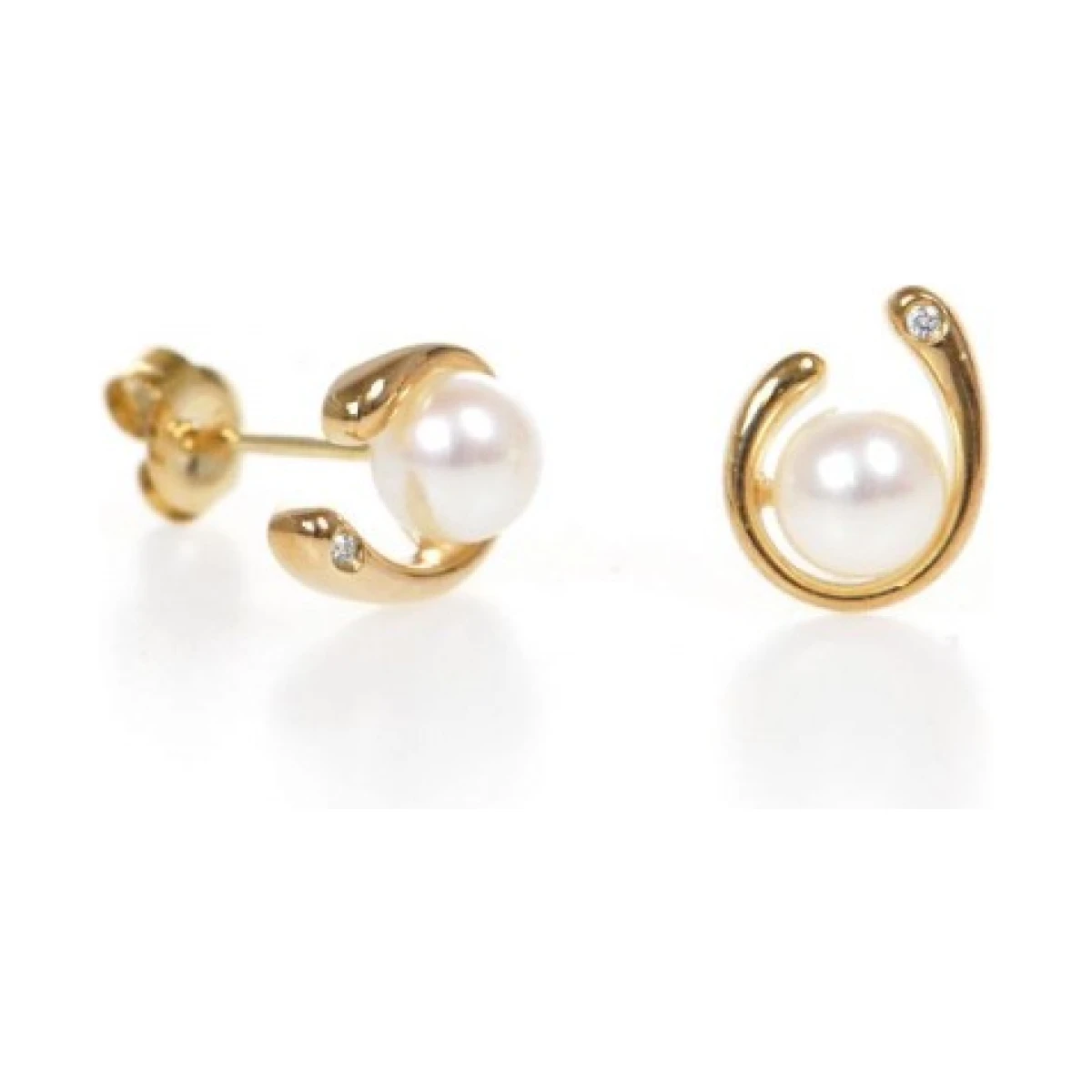 Freshwater Pearl & Diamond Loop Stud Earrings  |  9ct Gold