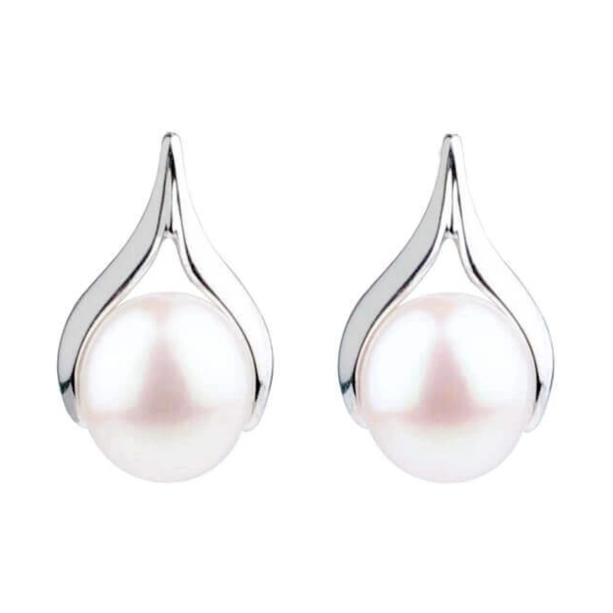 Freshwater Cultured Pearl Pointed Pear-shape Stud Earrings  |  Silver 
