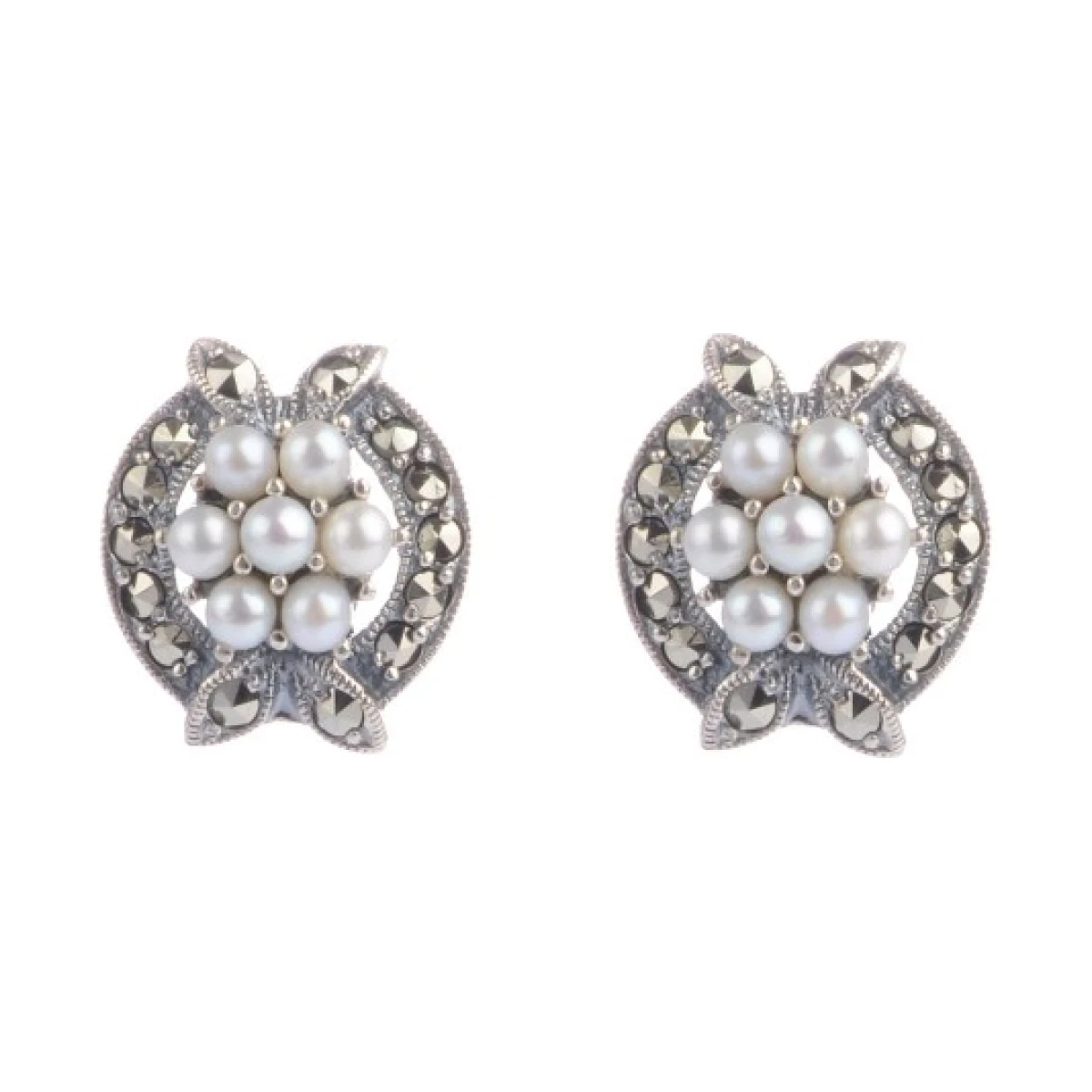 Marcasite and Seed Pearl Earrings  |  Silver 
