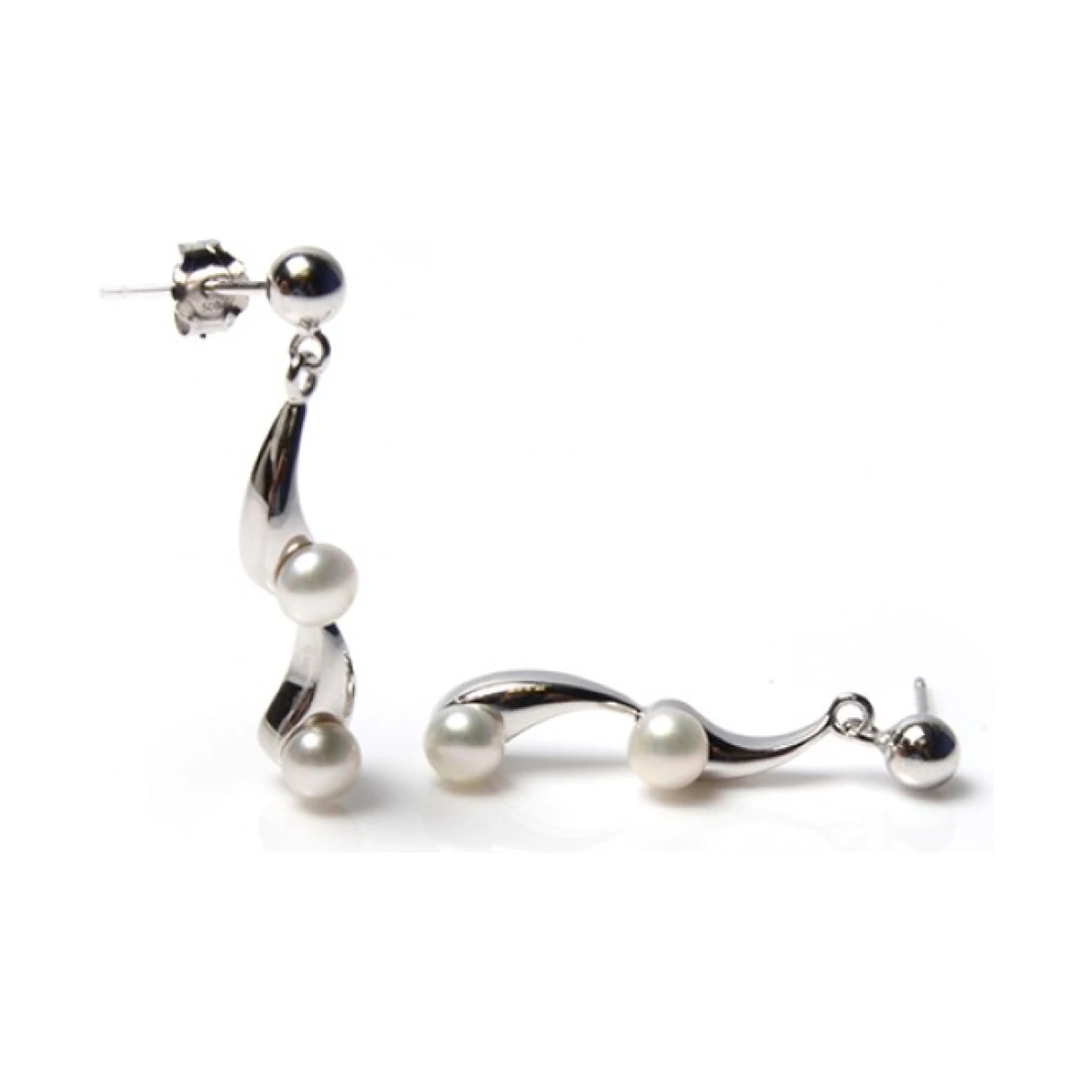  Freshwater Cultured Pearl Wavy Dropper Earrings  |  Silver