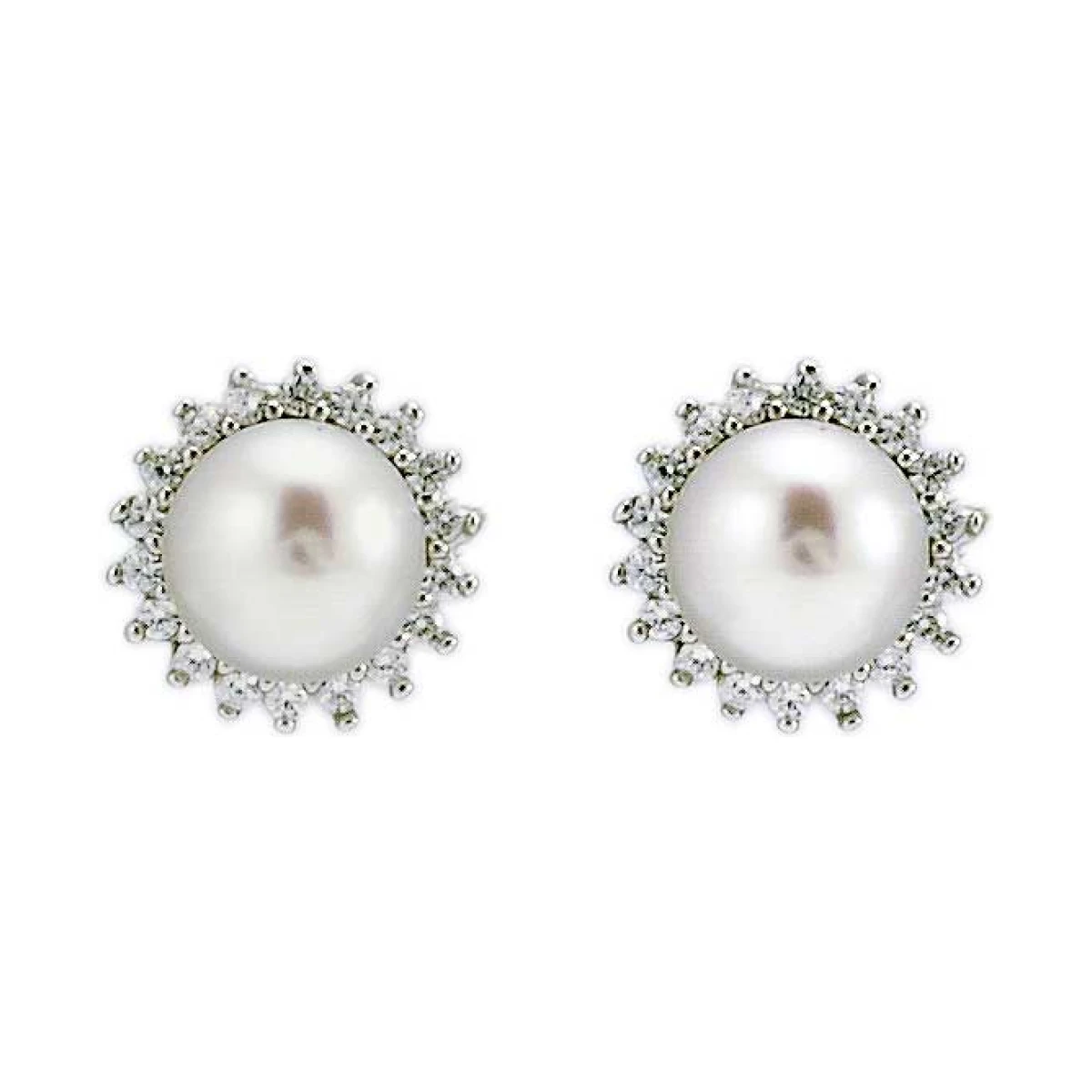  Freshwater Pearl & Cubic Zirconia Small Cluster Earrings  |  Silver