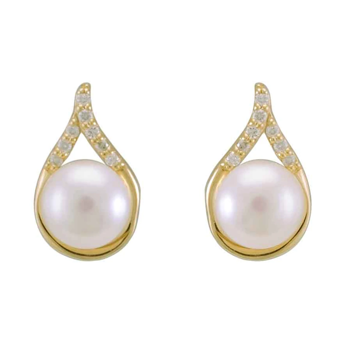 Freshwater Pearl & Diamond Pear-Shape Stud Earrings  |  9ct Gold