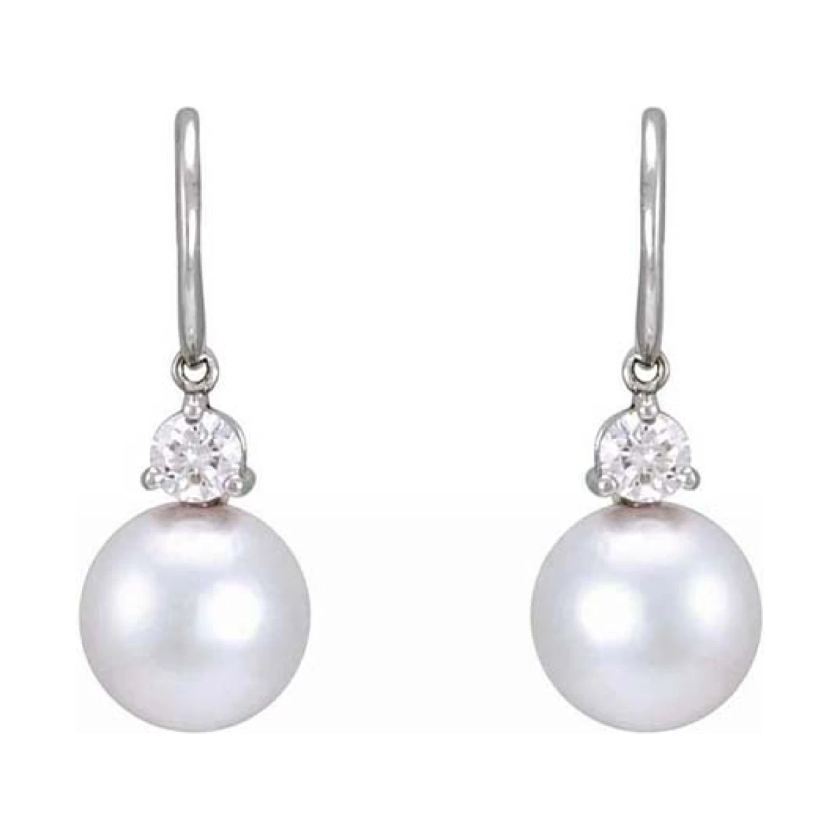 South Sea Pearl & Diamond 3 Claw Hook Wire Drop Earrings  |  18ct White Gold