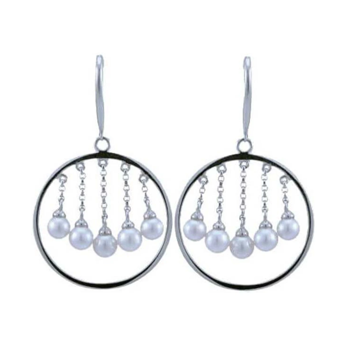 Freshwater Pearl "Dream Catcher" Motif Hook Earrings  |  14ct White Gold