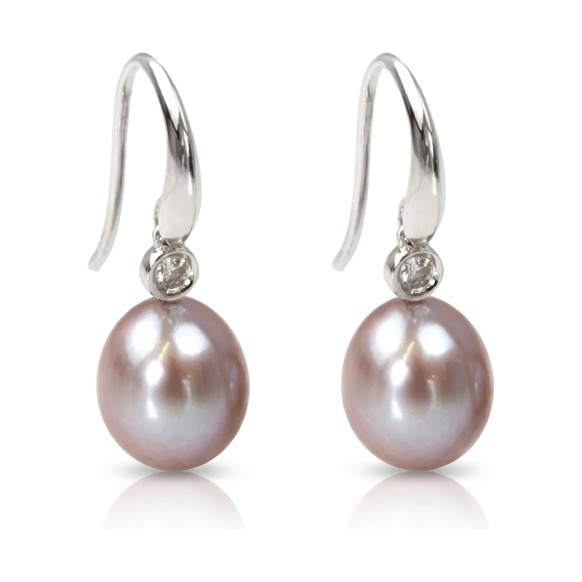 Pink Freshwater Drop Pearl & Diamond Earrings  |  9ct White Gold 