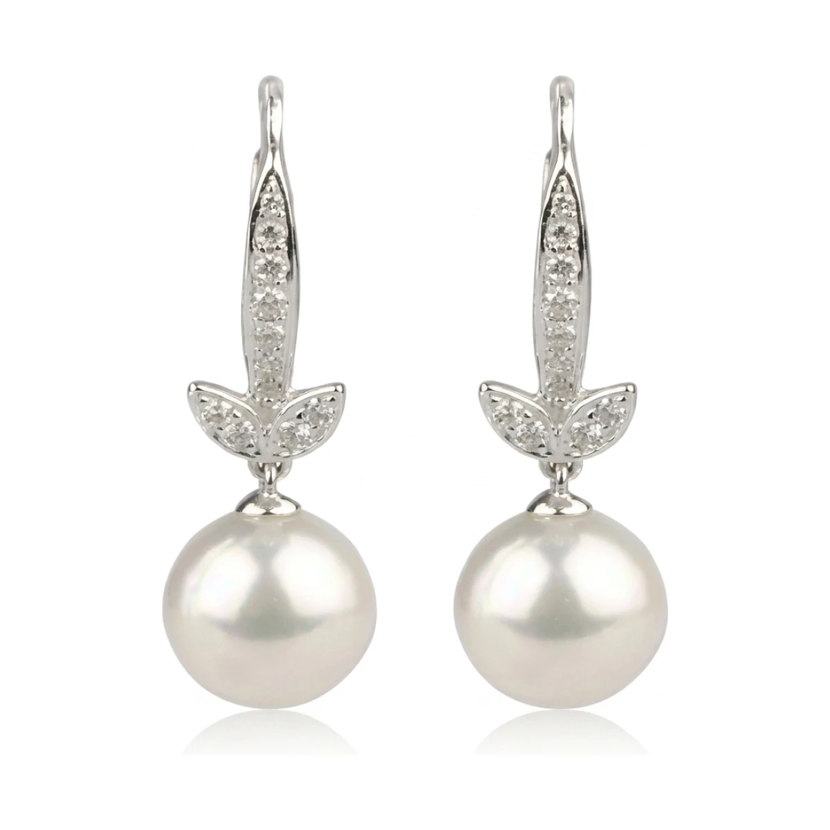 Akoya Pearl & Diamond Lever Hook Earrings  |  18ct White Gold