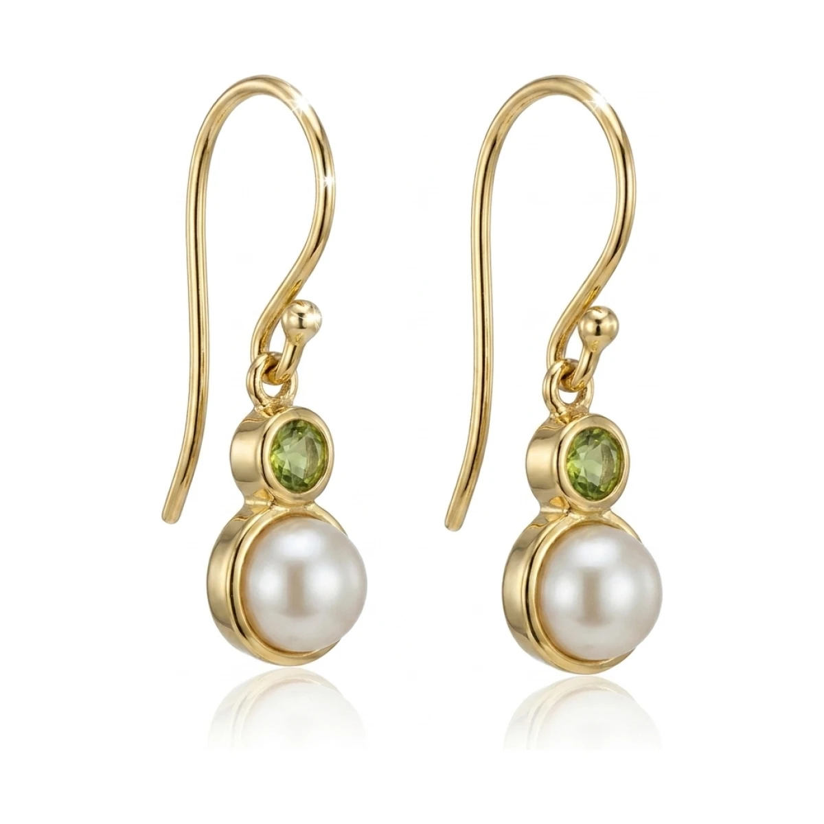 Freshwater Seed Pearl & Peridot Drop Earrings  |  9ct Yellow Gold