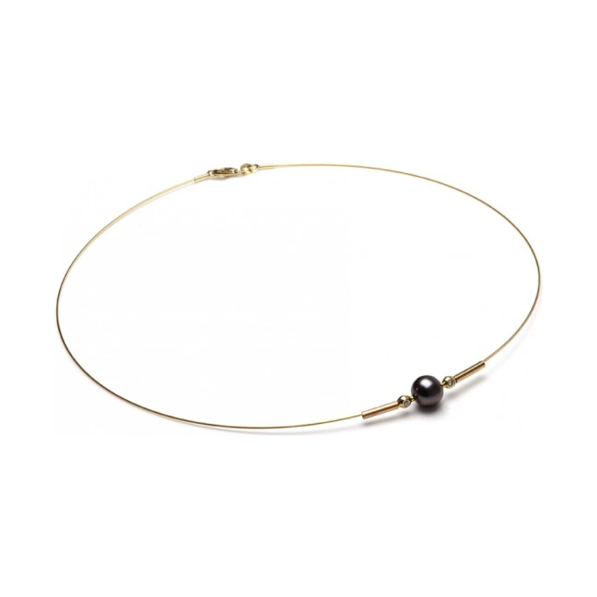 Freshwater Floating Pearl Cable Diamond Necklet  |  9ct Yellow Gold 