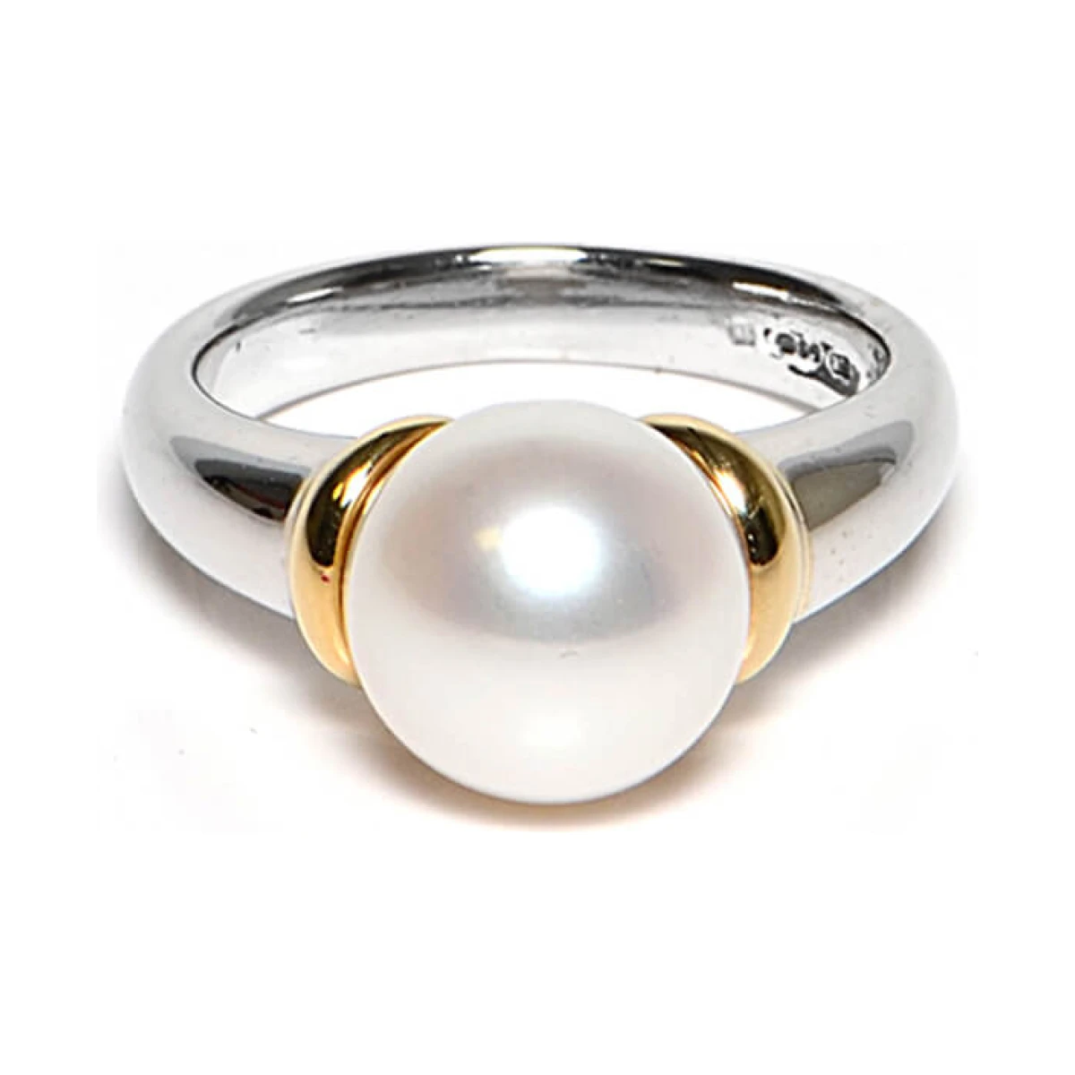 Silver and Gold 2 Tone Freshwater Cultured Pearl Heavy Ring | 9ct Yellow Gold