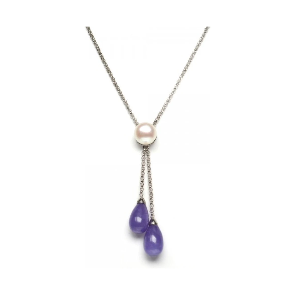 Lavender Jade & Freshwater Cultured Pearl Necklace  |  14ct White Gold