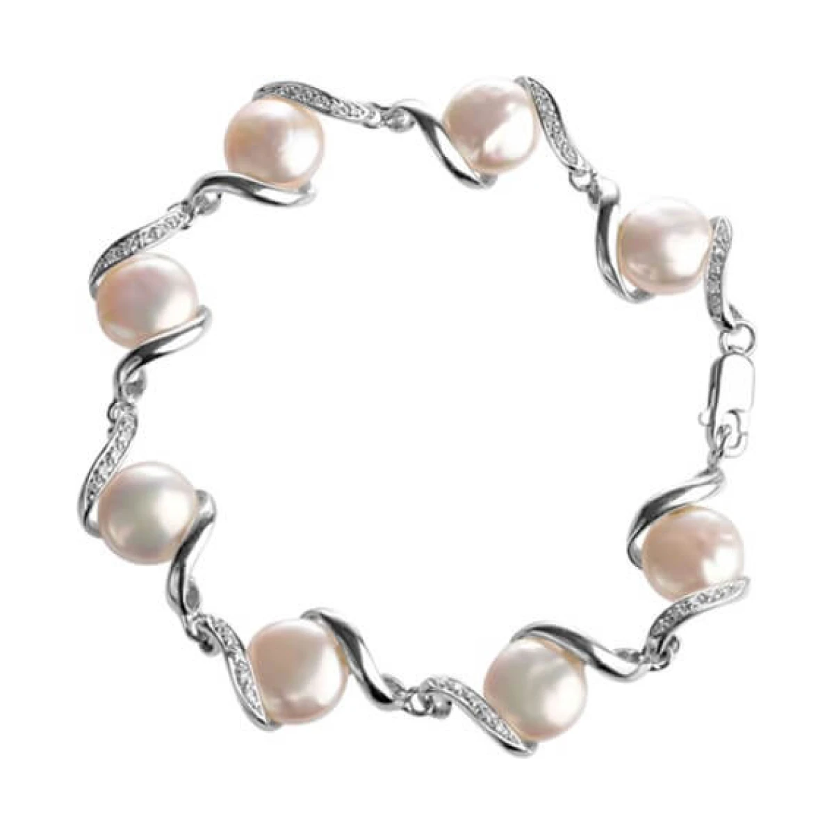 Freshwater Cultured Coin Pearl & Diamond Bracelet  |  14ct White Gold