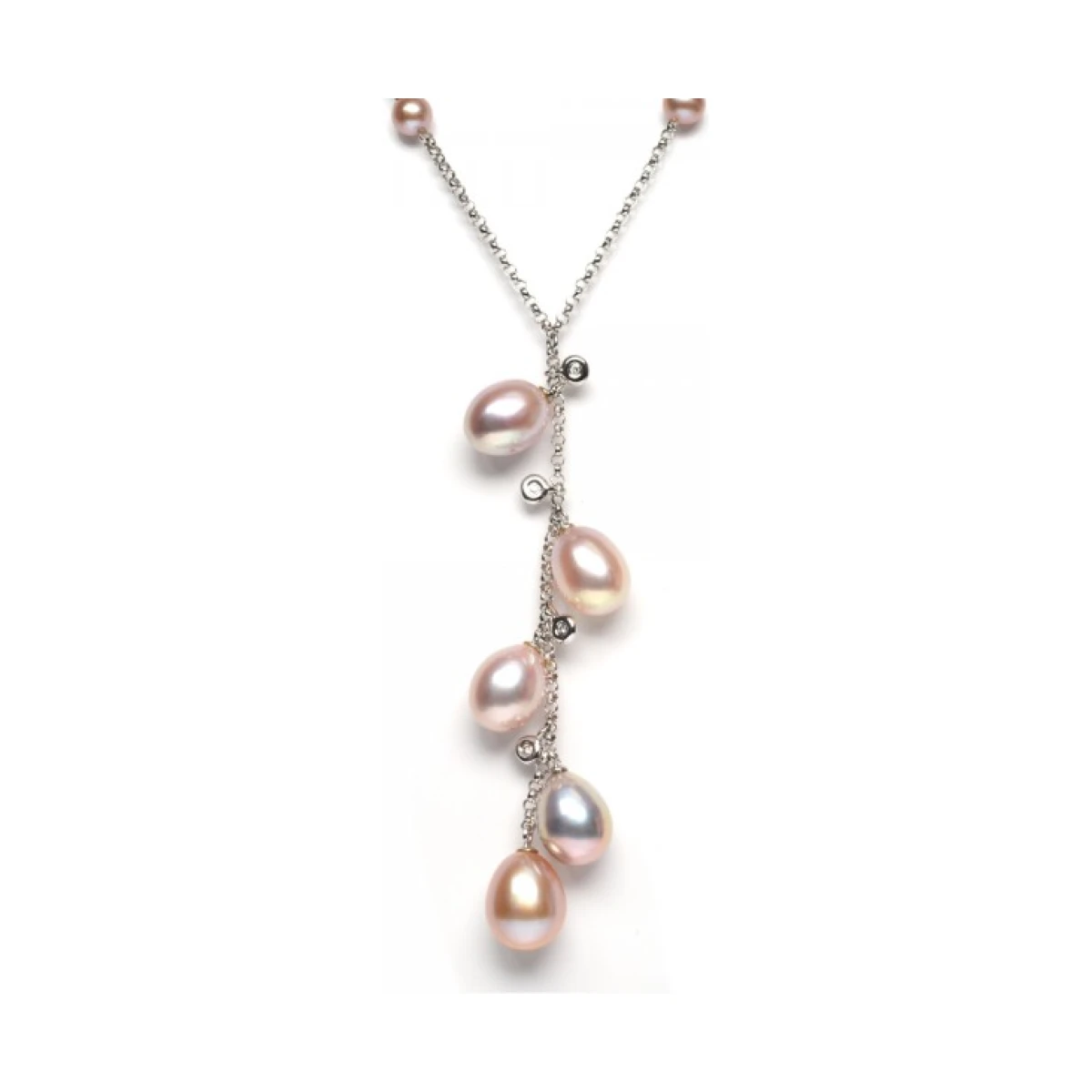Freshwater Pearl & Diamond Rain Drop Necklace  |  14ct White Gold