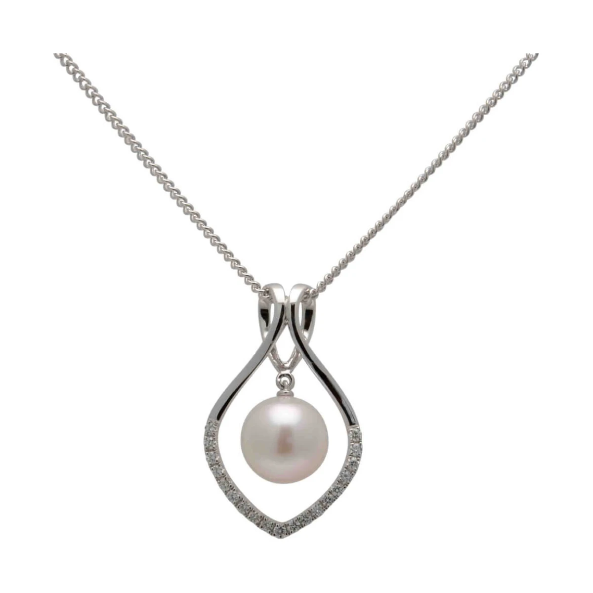 Akoya Pearl & Diamond Contemporary Openwork Pendant | 18ct White Gold