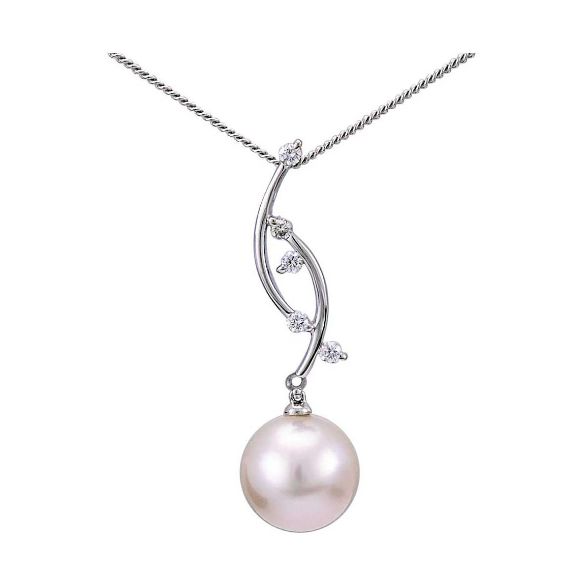 South Sea Pearl & Diamond "Vine" Design Pendant  |  18ct White Gold