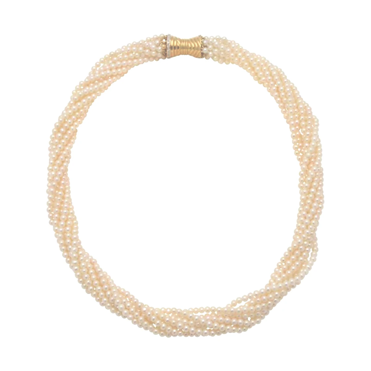 White Freshwater Pearl Multi-Row Twist Necklace |18 ct Yellow Gold