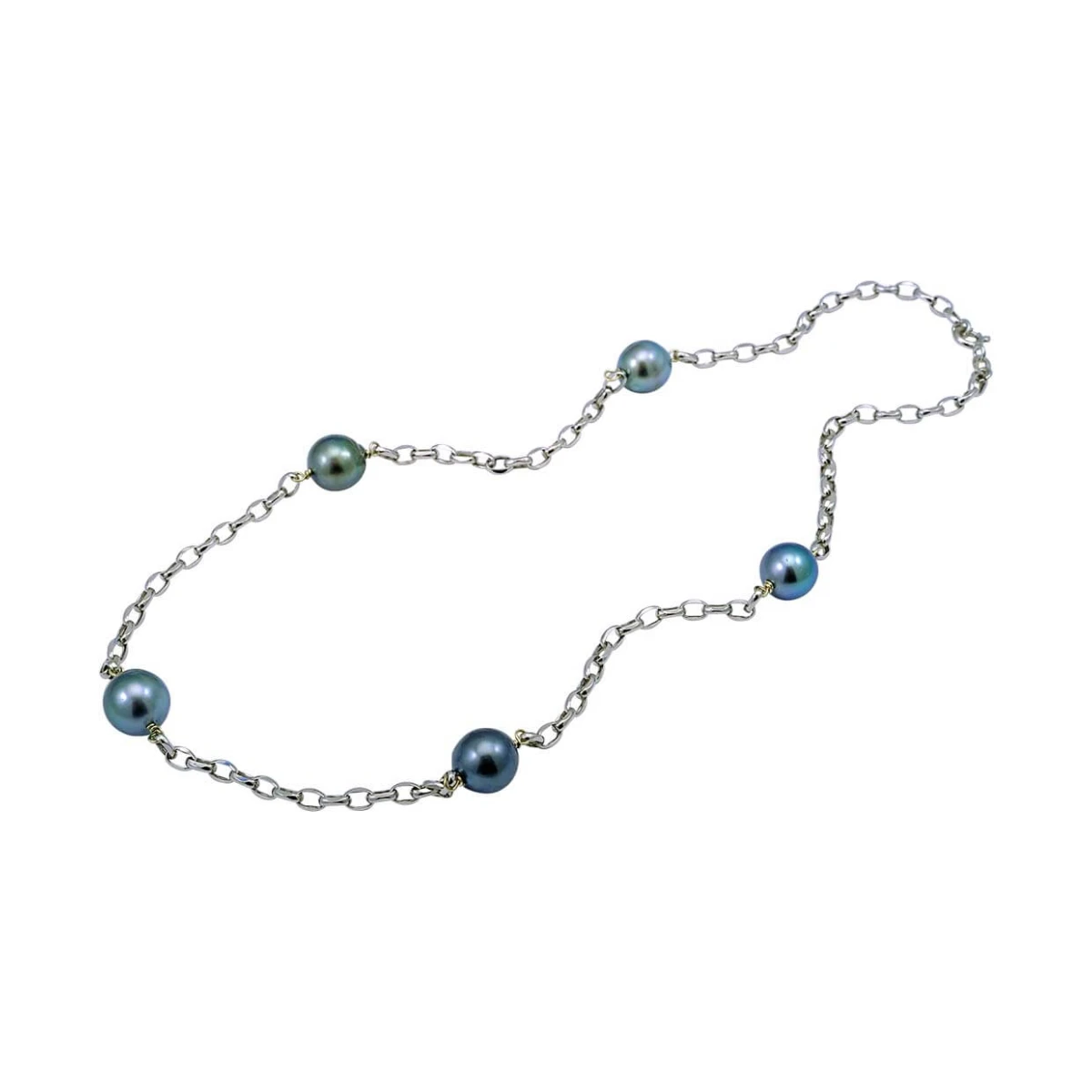 Tahitian Pearl & Chain Link Necklace  |  9ct White Gold 