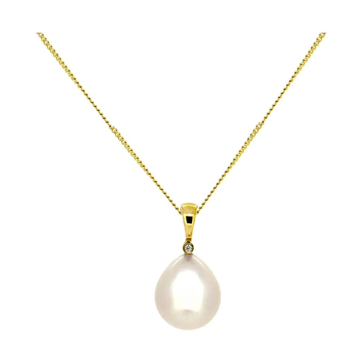 Freshwater Pearl & Diamond Drop Simple Pendant | 9ct Yellow Gold