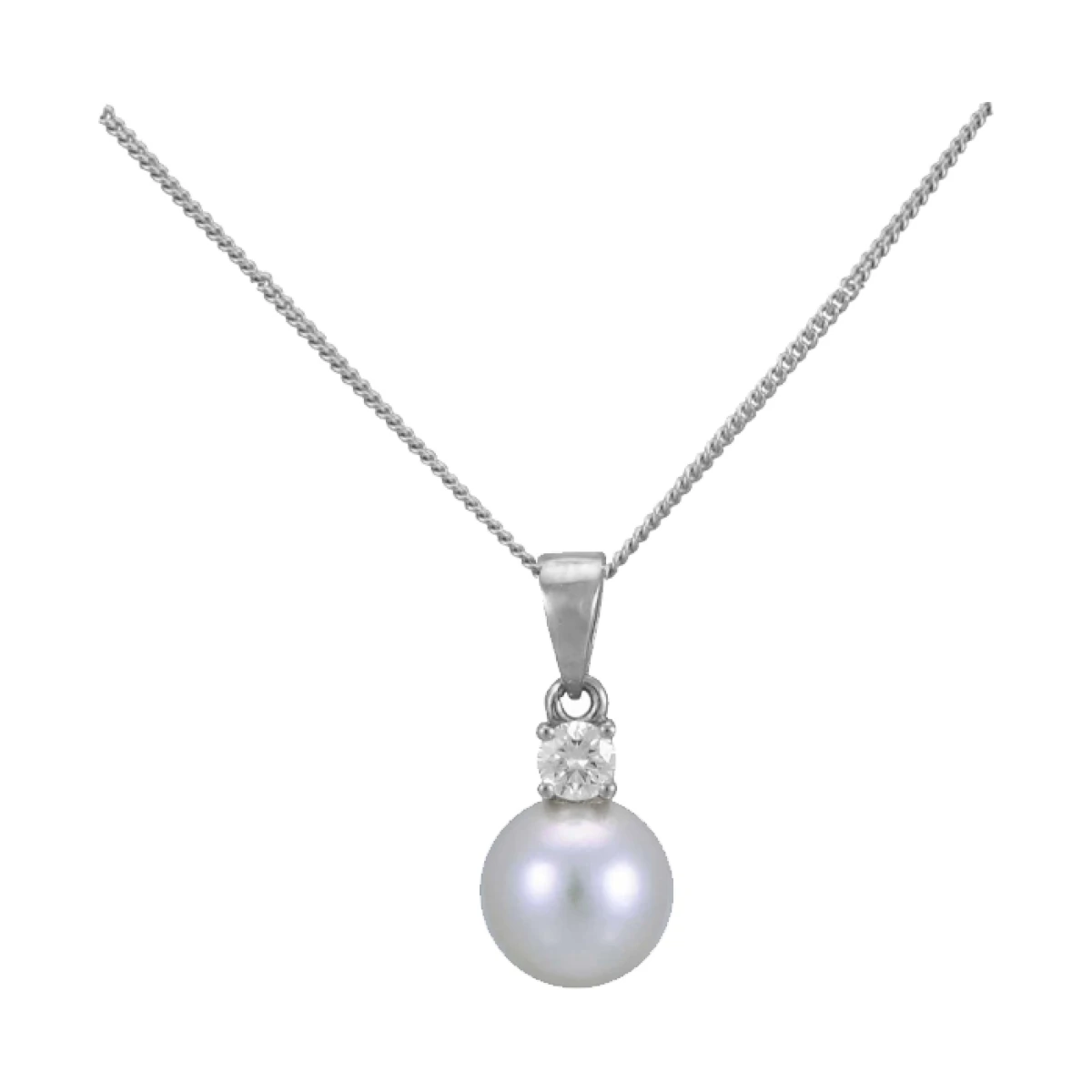 Akoya Pearl & Diamond 4 Claw Pendant  |  18ct White Gold
