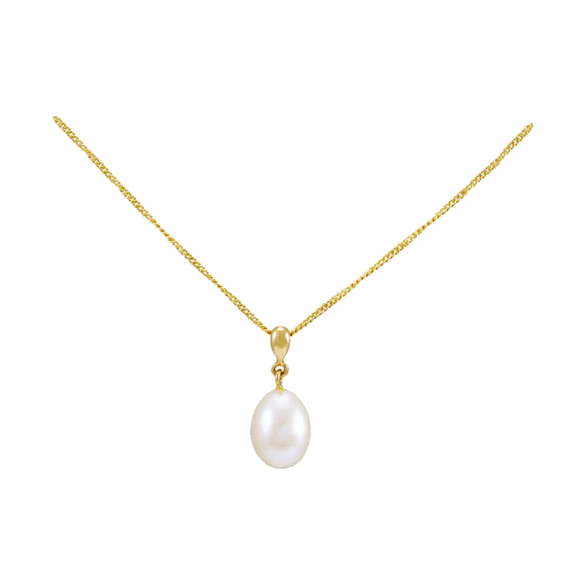 Freshwater Pearl Simple inverted Pear-Shape Design Pendant  |  9ct Yellow Gold