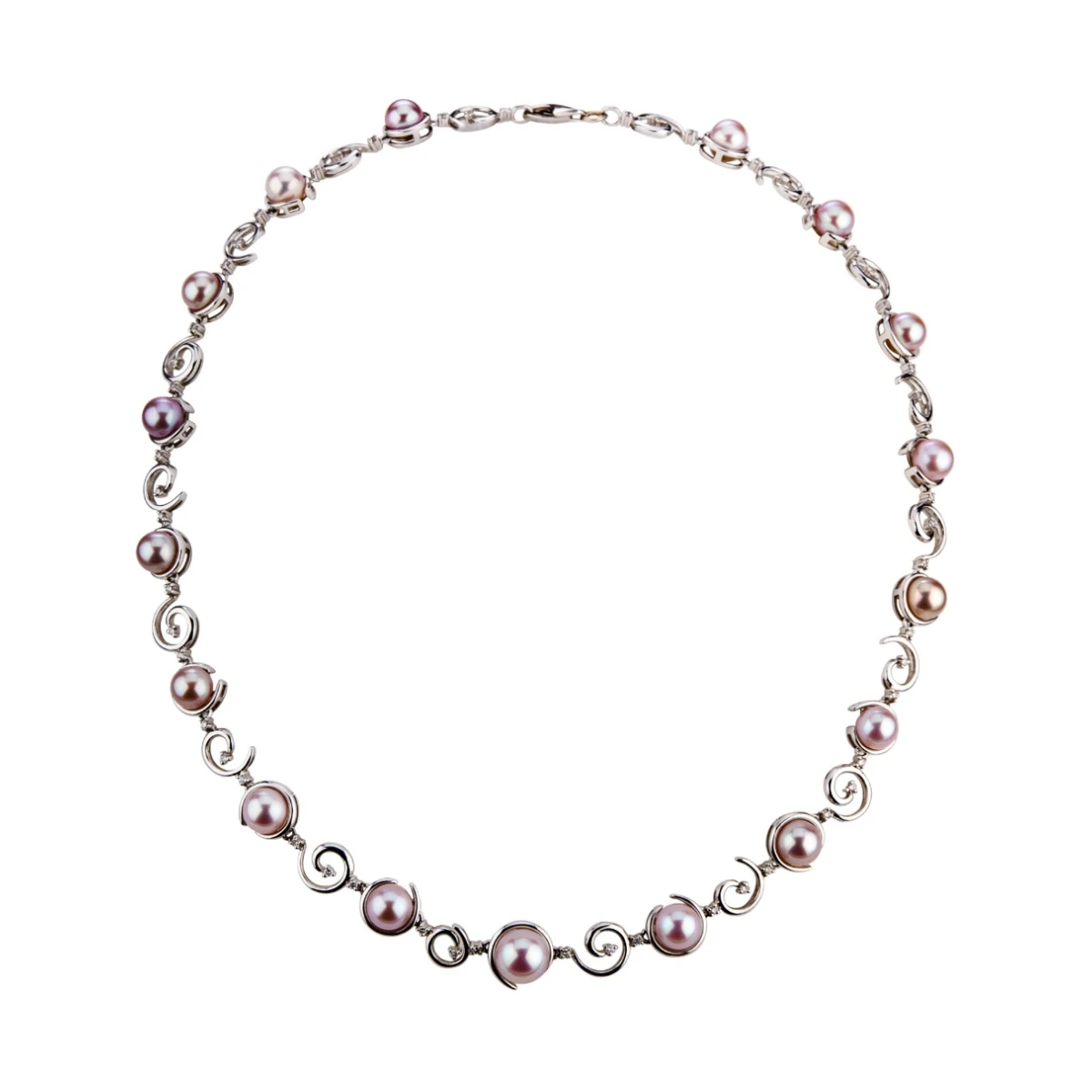 Natural Colour Freshwater Pearl & Diamond Contemporary Necklace | 18ct White Gold