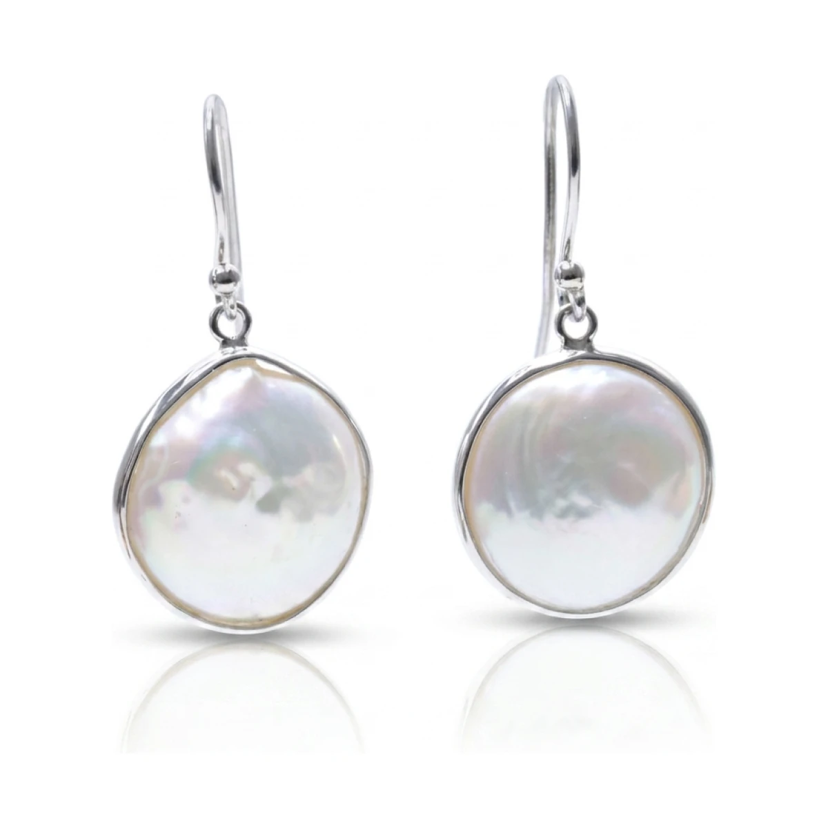 Freshwater Coin Pearl Hook-Wire Drop Earrings  |  Silver