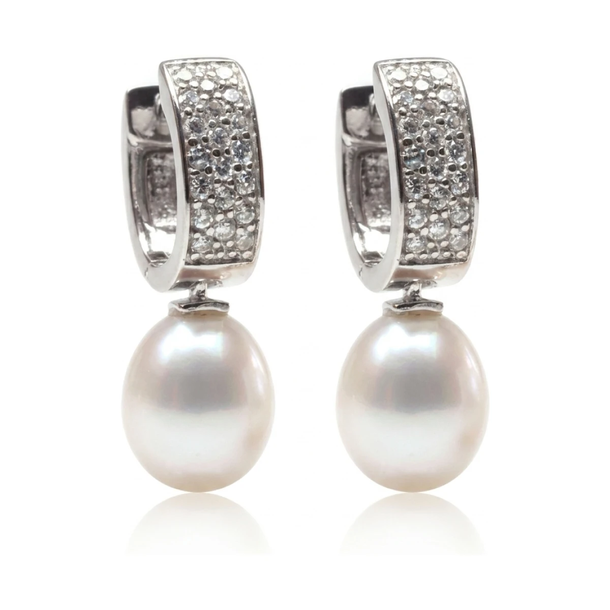 Freshwater Pearl and Cubic Zirconia Huggie Drop earring